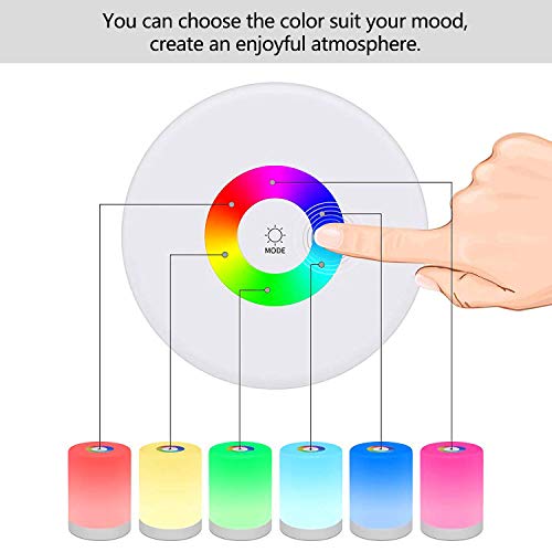Luz de Nocturna LED, Lámpara de Mesita de Noche Inteligente, Control Tactil, Regulable, USB Recargable, Portátil, Cambio de Color RGB para Niños, Habitación, Cámping (Blanco Cálido)