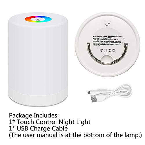 Luz de Nocturna LED, Lámpara de Mesita de Noche Inteligente, Control Tactil, Regulable, USB Recargable, Portátil, Cambio de Color RGB para Niños, Habitación, Cámping (Blanco Cálido)