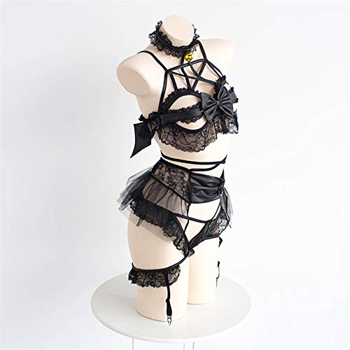 Lxwi Glamour y sexy disfraz de demonio para mujer, disfraz sexy de Lolita anime Shouw Bikini con alas de Halloween (color: negro, talla S)