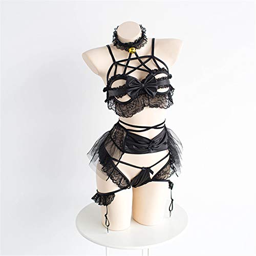 Lxwi Glamour y sexy disfraz de demonio para mujer, disfraz sexy de Lolita anime Shouw Bikini con alas de Halloween (color: negro, talla S)