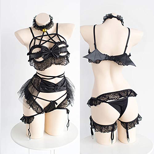 Lxwi Glamour y sexy disfraz de demonio para mujer, disfraz sexy de Lolita anime Shouw Bikini con alas de Halloween (color: negro, talla S)