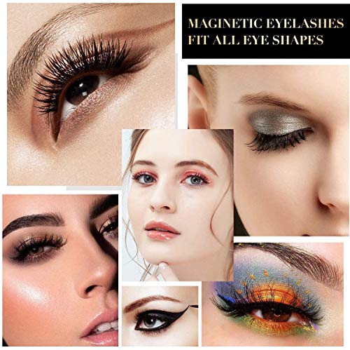 Magneticas Delineador, Pestañas Magnéticas, Pestañas Magneticas Delineador, 3D Reutilizables Naturales Magnéticas, 5 Pares Pestañas Postizas con Eyeliner Waterproof Delineador Magnetico, Con Pinzas