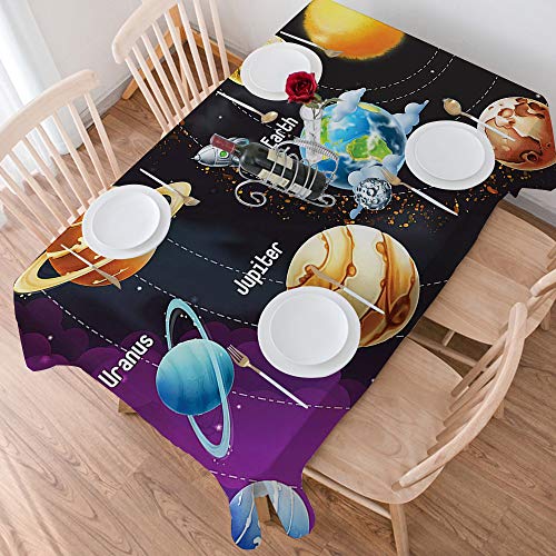 Mantel Antimanchas Rectangular Impermeable,Planet Universe Space, Sistema Solar Educativo Planetas Neptuno Venus Mer,Manteles Mesa Decorativo para Hogar Comedor del Cocina,（140 x 200 cm/55*78 pulgada）