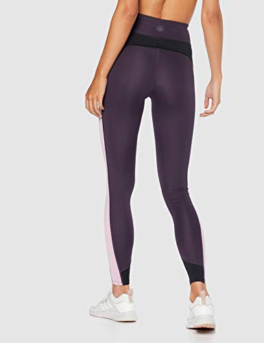 Marca Amazon - AURIQUE Mallas de Deporte Combinadas con Tiro Alto Mujer, Morado (Nightshade/Black/Mauve Mist), 36, Label:XS