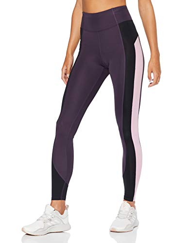 Marca Amazon - AURIQUE Mallas de Deporte Combinadas con Tiro Alto Mujer, Morado (Nightshade/Black/Mauve Mist), 36, Label:XS