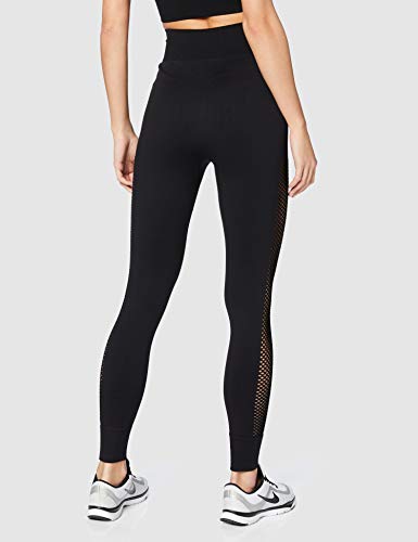 Marca Amazon - AURIQUE Mallas de Deporte sin Costuras de Tiro Alto Mujer, Negro (Black), 40, Label:M