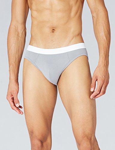 Marca Amazon - find. Slip para Hombre Y-Front, Pack de 5, Gris (Charcoal/Light Grey/Mid Grey), M, Label: M