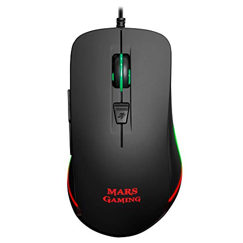 Mars Gaming MM118, Ratón Gaming 9800DPI, iluminación LED RGB, 6 Botones, Negro