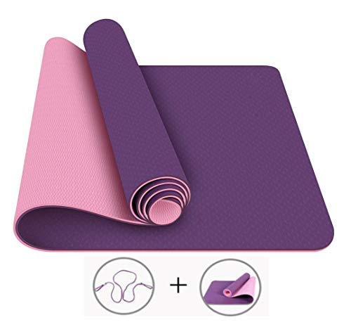 MAXYOGA® Esterilla para Yoga/Pilates/Gimnasia de Material ecológico TPE. Yoga Colchoneta Esterilla Antideslizante y Ligero con Grosor de 6mm, tamaño 183cm x 61cm. -Lila