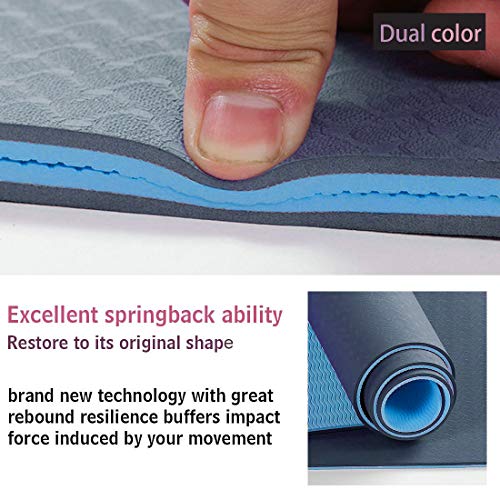 MAXYOGA® Esterilla Yoga de Medida Grande 183cm x 66cm x 6mm y Líneas de Alineación grabadas a Laser Colchoneta Yoga Mat Antideslizante y Ligera de Material Ecológico TPE Azul