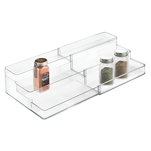 mDesign Especiero extensible de plástico – Estante para especias y condimentos – Ideal accesorio de cocina para organizar especias – Especiero con 3 niveles – transparente