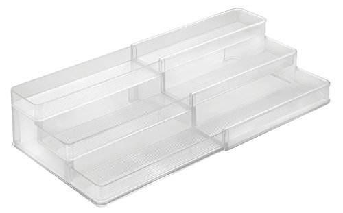 mDesign Especiero extensible de plástico – Estante para especias y condimentos – Ideal accesorio de cocina para organizar especias – Especiero con 3 niveles – transparente