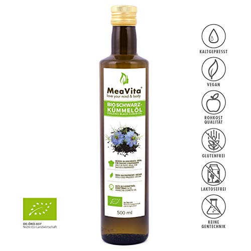 Meavita Aceite de Comino Negro Orgánico, Prensado en Frío, 1 Paquete, 500 ml