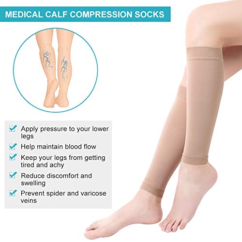 Medias de Compresión para Mujeres y Hombres, 20-30 mmHg Calcetines de Compresión Cortas, Punta Abierta, Medias Compresión Fuerte para Venas Varicosas, Edema, Embarazo, Mejora la Circulación (Beige, L)