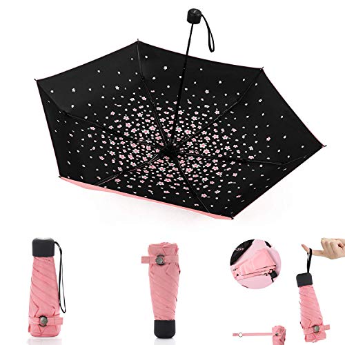 Meiyijia Paraguas Plegable, Mini Paragua,Paraguas Ultraligero, (99% UV Resistencia &100% Impermeable) Doble-Uso Paraguas Del Sol/Lluvia, Conveniente para Viajes