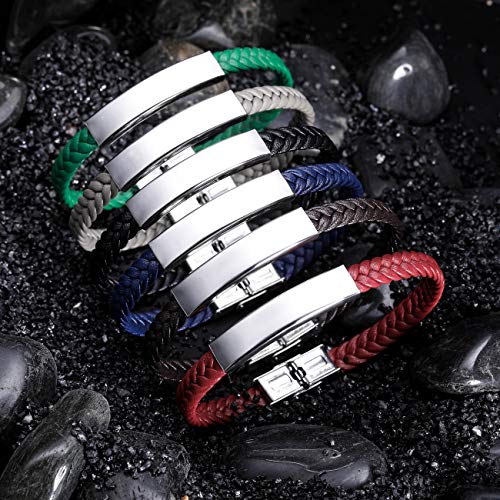 MeMeDIY Nombre Pulsera Pulseras Personalizadas para Mujeres Pulseras Personalizadas para Niños Hombres Niñas Acero Inoxidable Grabado De Cuero Genuino Brazalete Trenzado Ajustable (6 Colores)