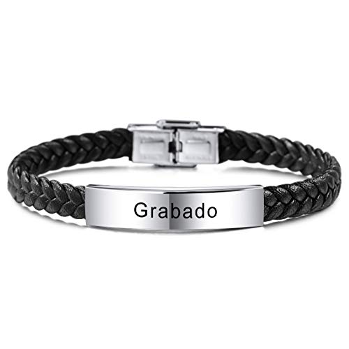 MeMeDIY Nombre Pulsera Pulseras Personalizadas para Mujeres Pulseras Personalizadas para Niños Hombres Niñas Acero Inoxidable Grabado De Cuero Genuino Brazalete Trenzado Ajustable (6 Colores)