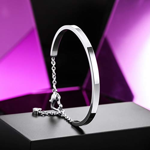 MeMeDIY Pulsera Personalizada Grabado Nombre Identificación De Personalizada para Hombres Mujeres Niñas Brazalete Ajustable De Acero Inoxidable Resistente Al Agua (4 mm de Ancho, Plateado Color)