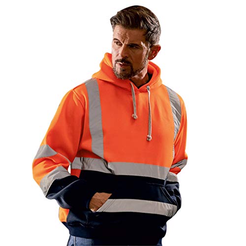 Memoryee Sudadera con Capucha de Lana para Hombre con Capucha Sudadera Reflectante de Alta Visibilidad Trabajo al Aire Libre de Seguridad Talla Grande Jumper Top Orange 4XL