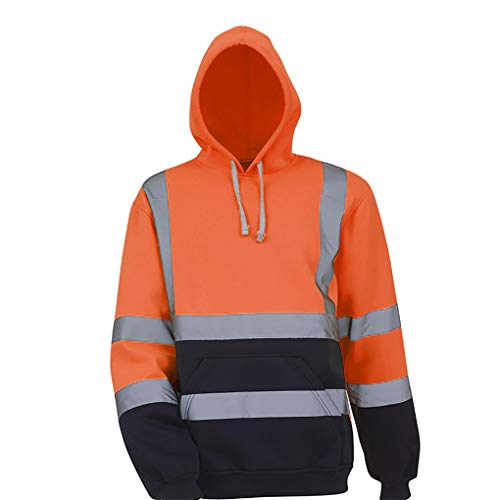 Memoryee Sudadera con Capucha de Lana para Hombre con Capucha Sudadera Reflectante de Alta Visibilidad Trabajo al Aire Libre de Seguridad Talla Grande Jumper Top Orange 4XL