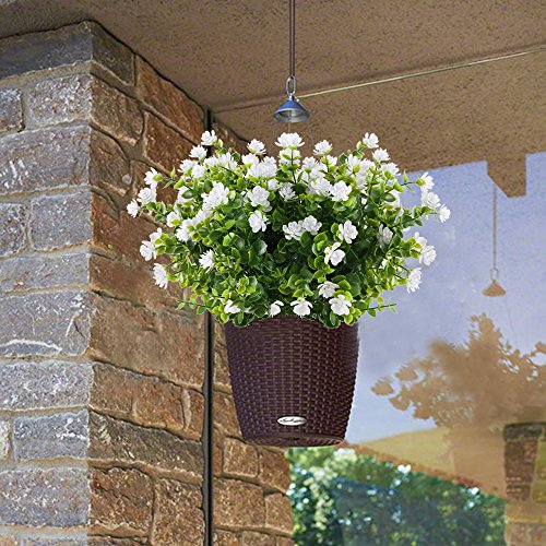 MIHOUNION HUAESIN Ramas eucalipto Plantas Verdes Artificiales Flores de plastico Arbusto plastico Plantas Falsas para Exterior Interior Gancho Balcon decoración jarrones 4pcs (Blanco& Verdes)