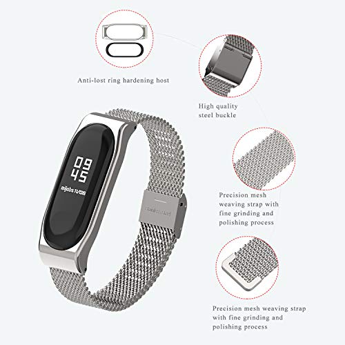 Mijobs Correas de Xiaomi Mi Band 4 Mi Band 3 Correa Bracelet,Wrist Strap Replacement Band para Xiaomi Mi Band 4 3 (No Host) (Milanese Silver)