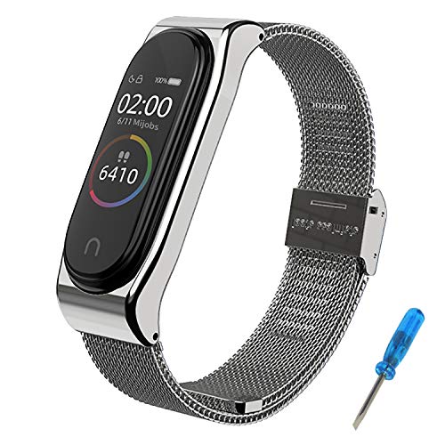 Mijobs Correas de Xiaomi Mi Band 4 Mi Band 3 Correa Bracelet,Wrist Strap Replacement Band para Xiaomi Mi Band 4 3 (No Host) (Milanese Silver)