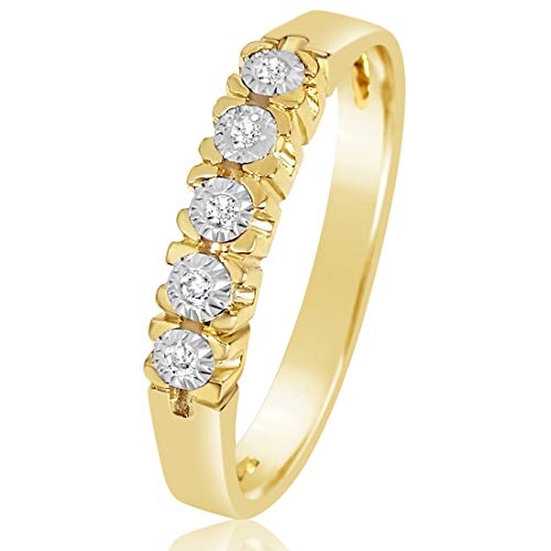 MILLE AMORI ∞ Anillo Mujer Compromiso Oro y Diamantes - Oro Amarillo 9 Kt 375 ∞ Diamantes 0.03 Kt