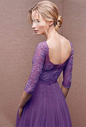 Minetom Mujer Vestidos De Noche Fiesta Elegante Largos Bodas Vestido De Gasa Atractivo 3/4 Mangas Maxi Dress Atractivo Morado ES 44