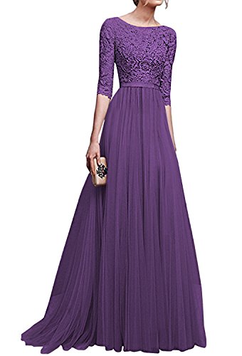 Minetom Mujer Vestidos De Noche Fiesta Elegante Largos Bodas Vestido De Gasa Atractivo 3/4 Mangas Maxi Dress Atractivo Morado ES 44