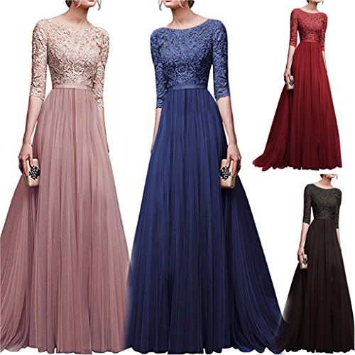 Minetom Mujer Vestidos De Noche Fiesta Elegante Largos Bodas Vestido De Gasa Atractivo 3/4 Mangas Maxi Dress Atractivo Morado ES 44