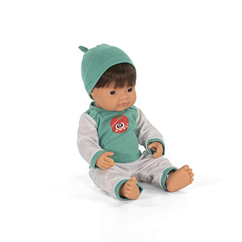 Miniland –Muñeco bebé Europeo Niño Moreno. Vinilo Suave de 38cm. Rasgos étnicos y sexuado para el Aprendizaje de la Diversidad. Ligero y Agradable Perfume. Colección de Diferentes etnias y sexos.