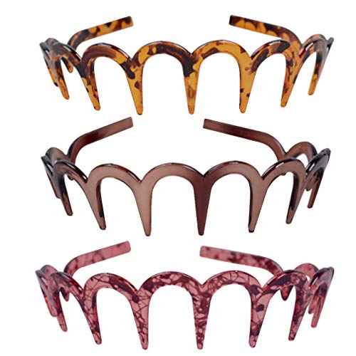 Minkissy diadema de zig zag diadema de dientes de tiburón dientes de resina peine aro de pelo banda para el cabello accesorios para el cabello para mujeres damas niñas 3 piezas (estilo 1)