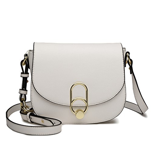 Miss Lulu Bolsos Bandolera de Cuero de PU Bolsa de Mano Bolsa de Hombro Tote Crossbody Bolso Shopper para Mujer (Blanco)