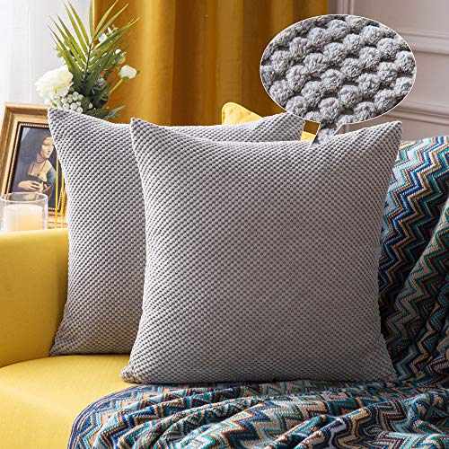 MIULEE Juego de 2 Soft Fundas granulado Fundas para Cojines Protectores Solid Decorativa Cuadrado Juego Fundas de Almohada de Lanzamiento Poliéster y Mezcla de poliéster 50x50cm 2 Piezas Gris Claro