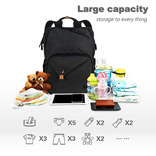 Mochila con bolsa para cambiar pañales para bebés/correas de cochecito/bolsillos con aislamiento, muchos bolsillos y mochila con bolsa de pañales para viajes Space de almacenamiento(EU-7340DG)