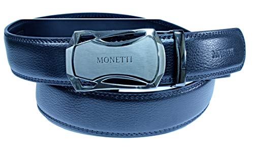 MONETTI Cinturón de cuero negro - cuero genuino - con hebilla automática - longitud 120 cm - muy fácil de acortar - ancho 3,5 cm - en la exclusiva caja de regalo!