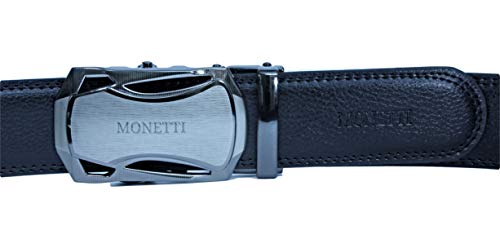 MONETTI Cinturón de cuero negro - cuero genuino - con hebilla automática - longitud 120 cm - muy fácil de acortar - ancho 3,5 cm - en la exclusiva caja de regalo!