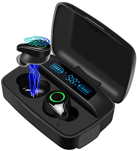 Moosen Auriculares Bluetooth 5.0, Auriculares Inalámbricos 156H Tiempo de Juego Bajo Profundo Hi-Fi Sonido Estéreo In-Ear Sport Auricular con Mic, IPX7 Impermeable, Digital Display Estuche de Carga