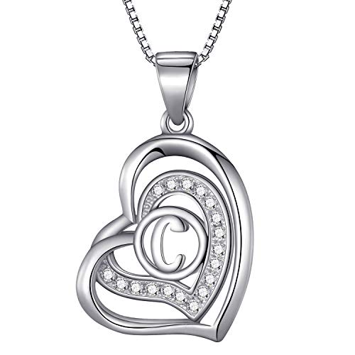 Morella Collar de Mujer con Colgante corazón-Letra C de 925 Plata rodiada con Piedras de circonita de Color Blanco 46cm