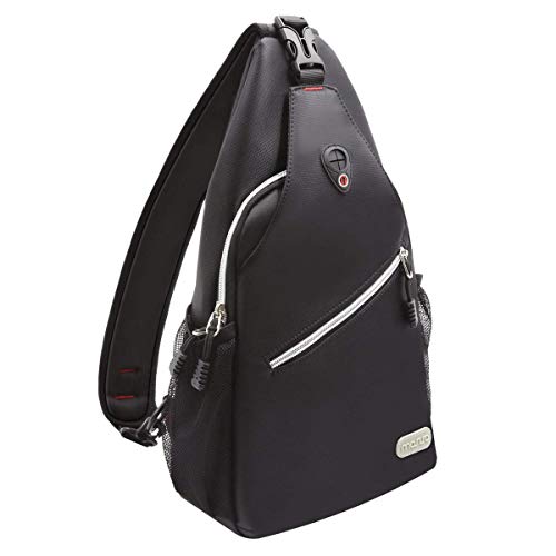 MOSISO Bolso de Honda, Poliéster Repelente de Agua Duradero Pecho Hombro Desbalanceada Gimnasia Fanny Ligero Crossbody Saco Satchel al Aire Libre Excursión Mochila Daypack, Negro