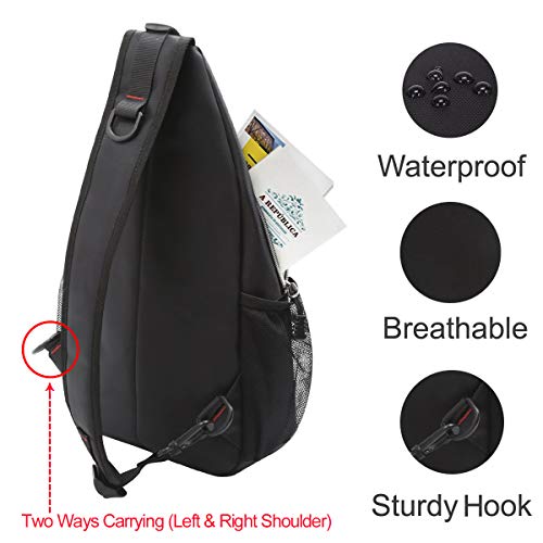 MOSISO Bolso de Honda, Poliéster Repelente de Agua Duradero Pecho Hombro Desbalanceada Gimnasia Fanny Ligero Crossbody Saco Satchel al Aire Libre Excursión Mochila Daypack, Negro