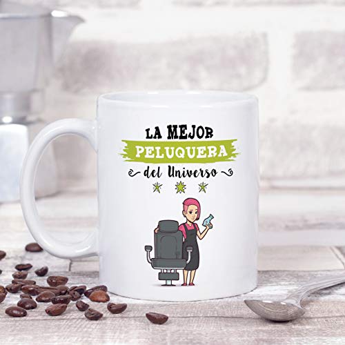 MUGFFINS Peluquera Tazas Originales de café y Desayuno para Regalar a Trabajadores Profesionales - Esta Taza Pertenece a la Mejor Peluquera del Unive