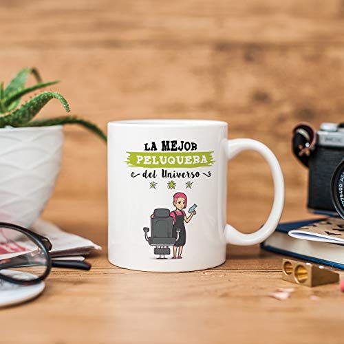 MUGFFINS Peluquera Tazas Originales de café y Desayuno para Regalar a Trabajadores Profesionales - Esta Taza Pertenece a la Mejor Peluquera del Unive