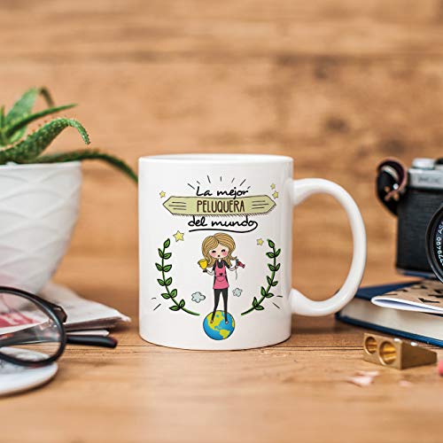 MUGFFINS Peluquera Tazas Originales de café y Desayuno para Regalar a Trabajadores Profesionales - La Mejor Peluquera del Mundo - Cerámica 350 ml