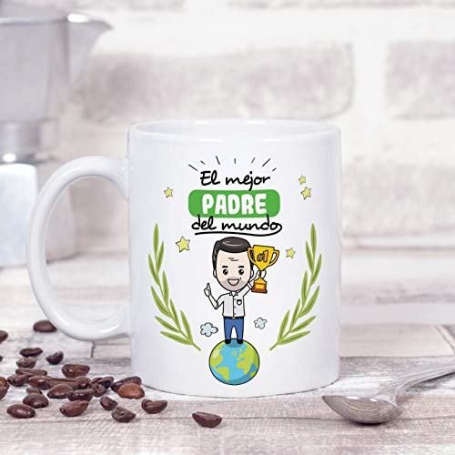 MUGFFINS Taza Papá - El Mejor Padre del Mundo - Taza Desayuno/Idea Regalo Día del Padre. Cerámica 350 mL