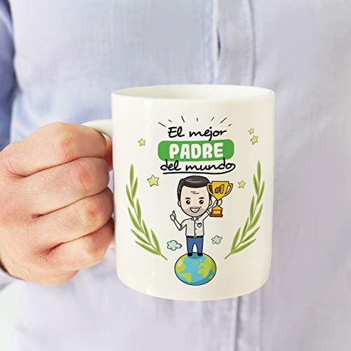 MUGFFINS Taza Papá - El Mejor Padre del Mundo - Taza Desayuno/Idea Regalo Día del Padre. Cerámica 350 mL