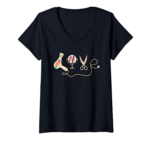 Mujer Peluquería Funny HairStylist Peluquero Amor Trabajo Camiseta Cuello V