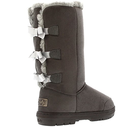 Mujer Triplet Bow Tall Classic Fur Impermeable Invierno Rain Nieve Botas - Gris - 39