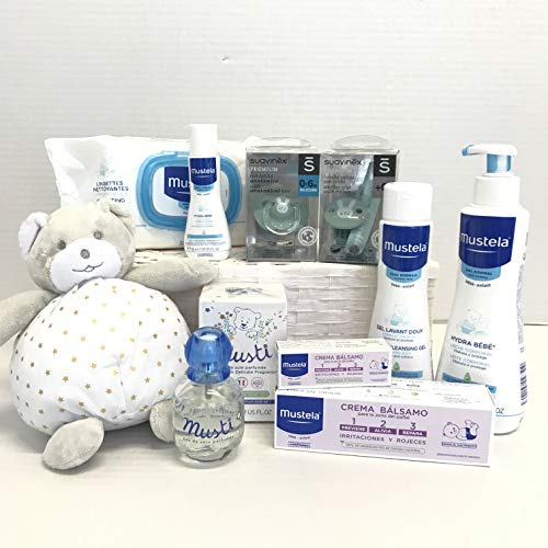 MUSTELA Cesta para regalo con osito XL (Azul)